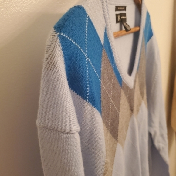 INC International Concepts  Blend V Neck Argyle Diamond Light Blue Sweater XXL - Picture 4 of 6
